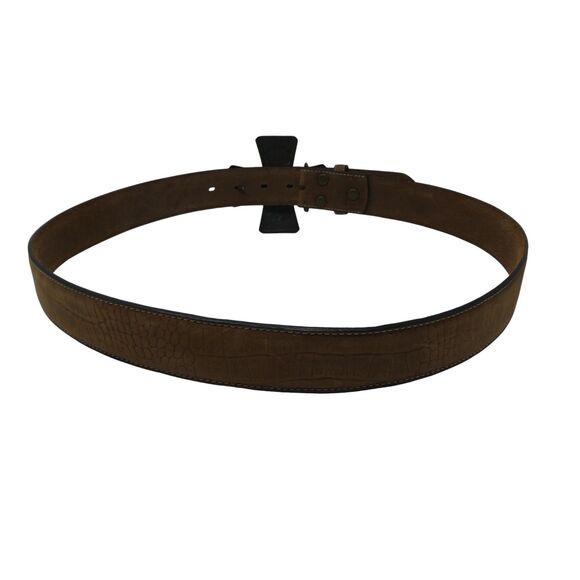 Nocona Brown Croco Print Leather Belt Cross Crystal Buckle Womens Large main image 10